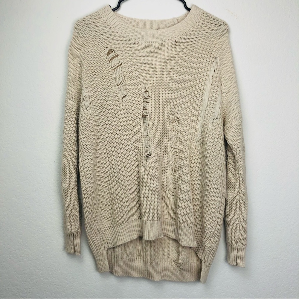 Altar’d State Hi-Low Distressed Knit Sweater S
